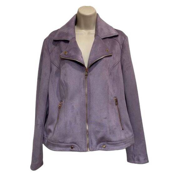 Marc New York Faux Suede Moto Jacket Ash Purple Andrew Marc Sz L - Picture 16 of 16